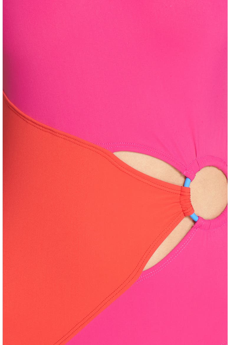 O-Ring One-Piece Swimsuit, Alternate, color, HOT PINK/ GERANIUM