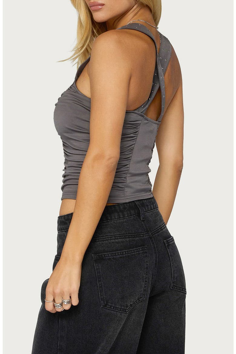 Whitt Studded Ruched Tank Top, Alternate, color, DARK-GRAY