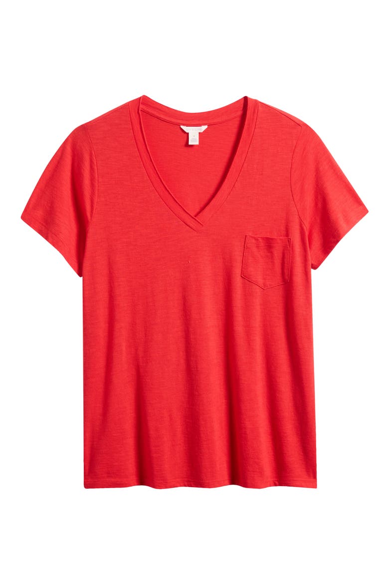 Short Sleeve Cotton & Modal V-Neck Pocket T-Shirt, Alternate, color, RED RADISH
