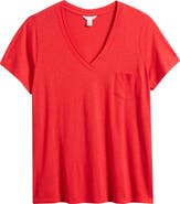 Caslon® Short Sleeve Cotton & Modal V-Neck Pocket T-Shirt