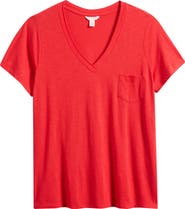 Caslon® Short Sleeve Cotton & Modal V-Neck Pocket T-Shirt