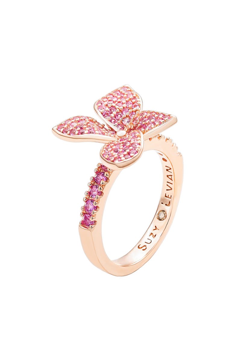 SUZY LEVIAN Pink Sapphire Flower with Diamond Accent Ring, Alternate, color, Pink