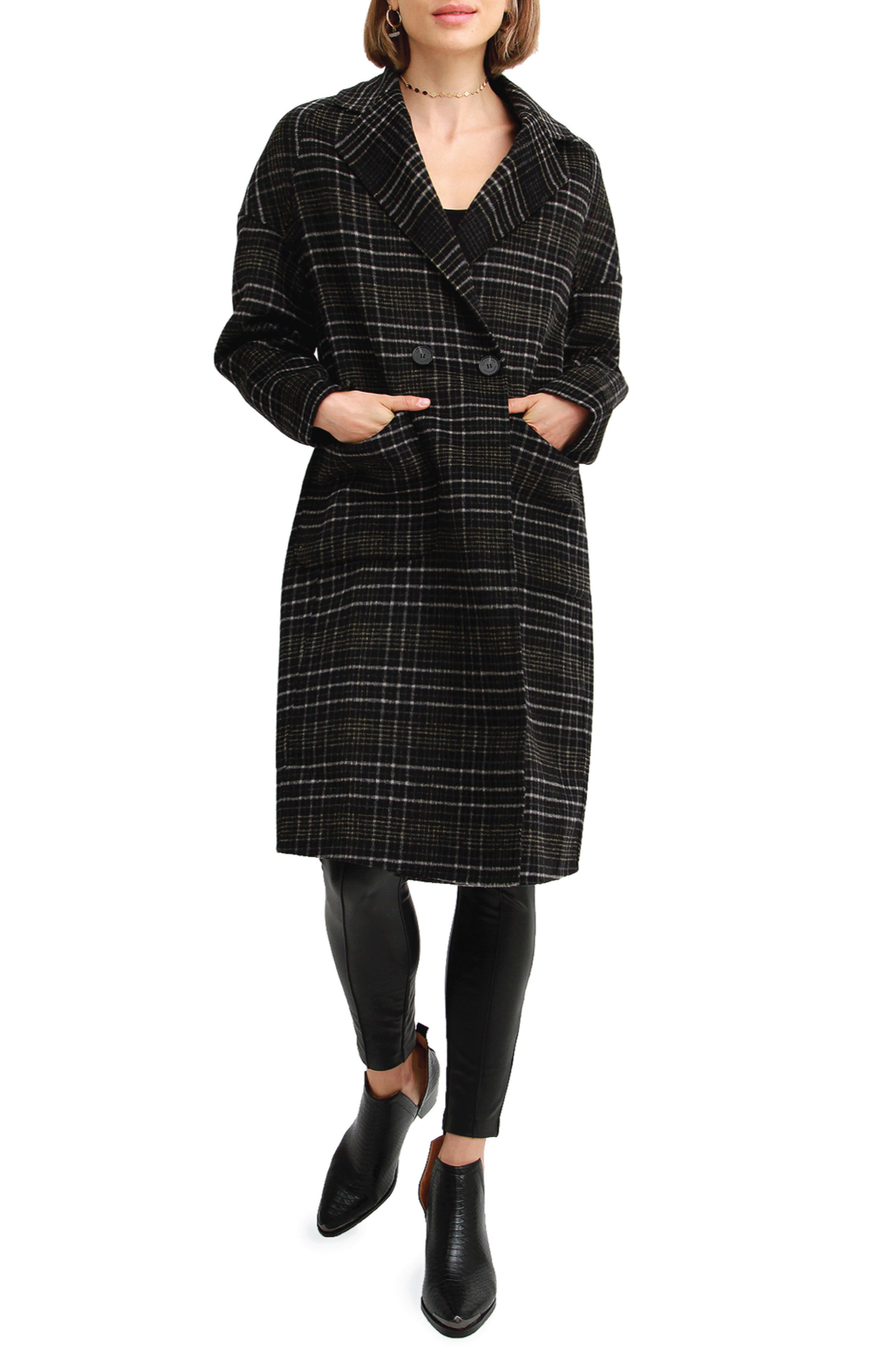 Belle & Bloom Publisher Double Breasted Plaid Print Wool Blend Coat