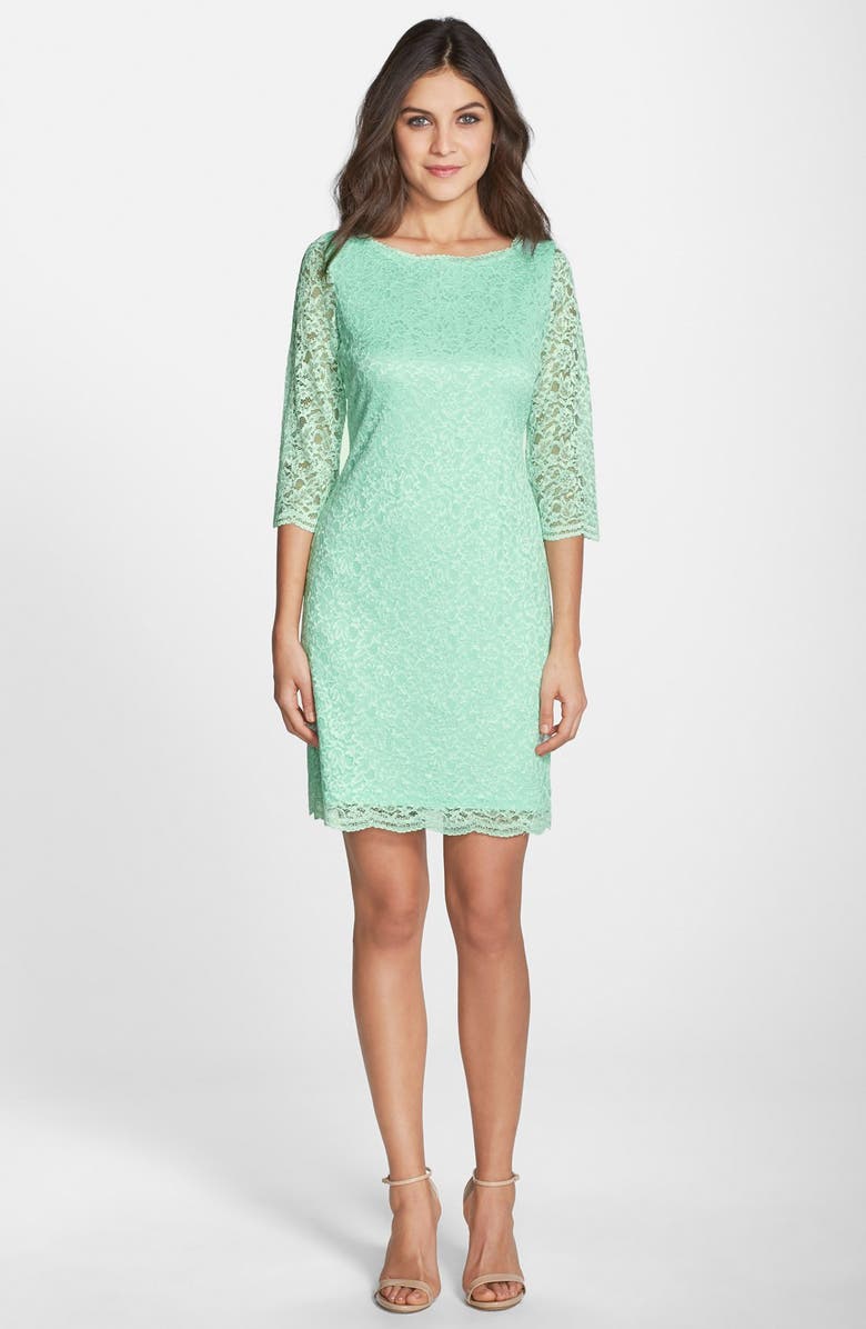 Ivanka Trump Scalloped Lace Sheath Dress, Alternate, color, 