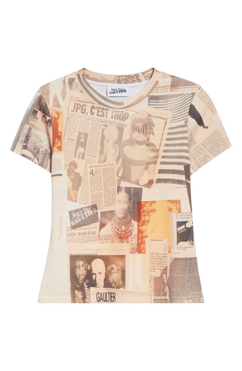 Jean Paul Gaultier Journal Print Rib T-Shirt, Alternate, color, Ecru/ Light Grey/ Red