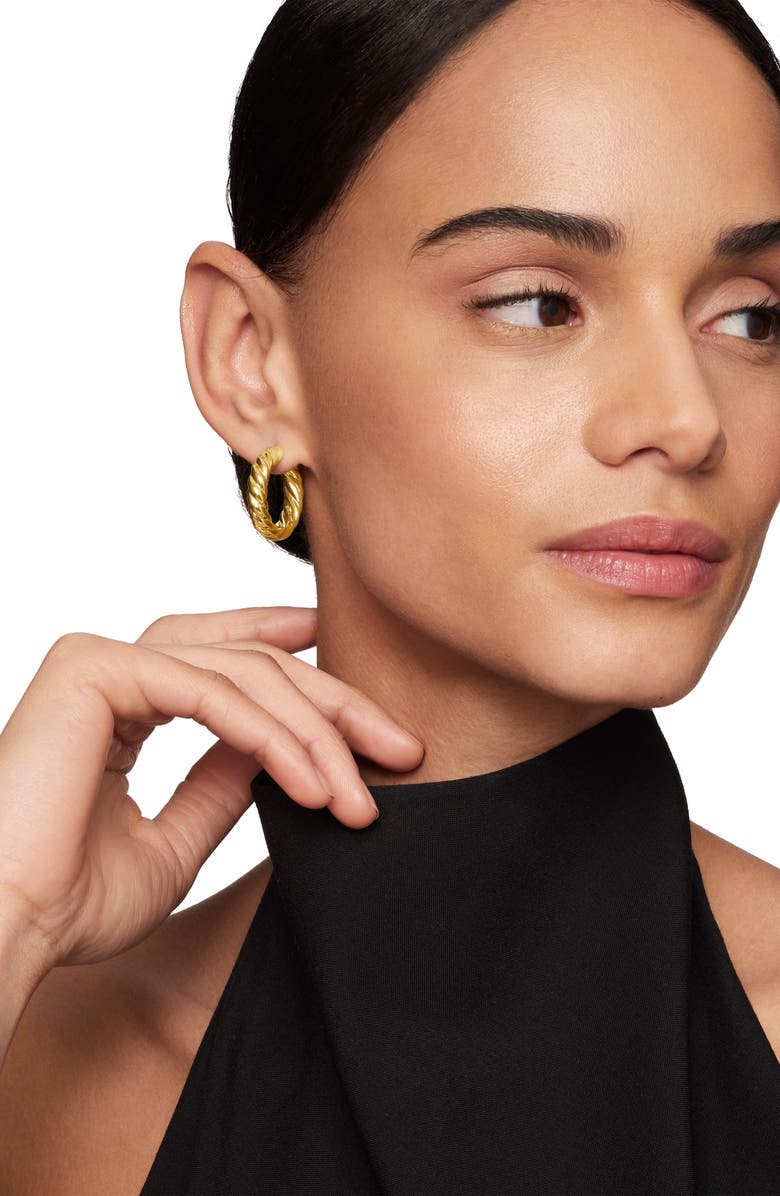 David Yurman Sculpted Cable Hoop Earrings in 18K Yellow Gold, Alternate, color, 18K Yellow Gold