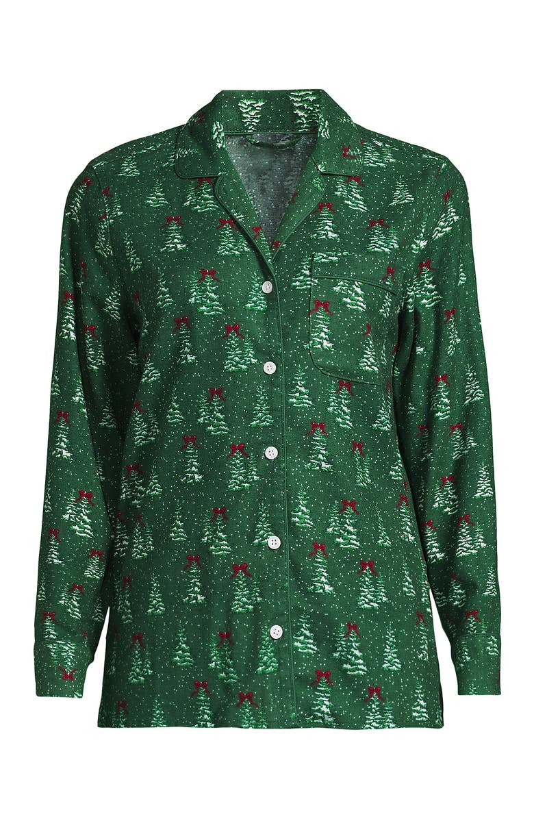 Lands' End Plus Size Long Sleeve Print Flannel Pajama Top, Alternate, color, Light Emerald Snowy Trees