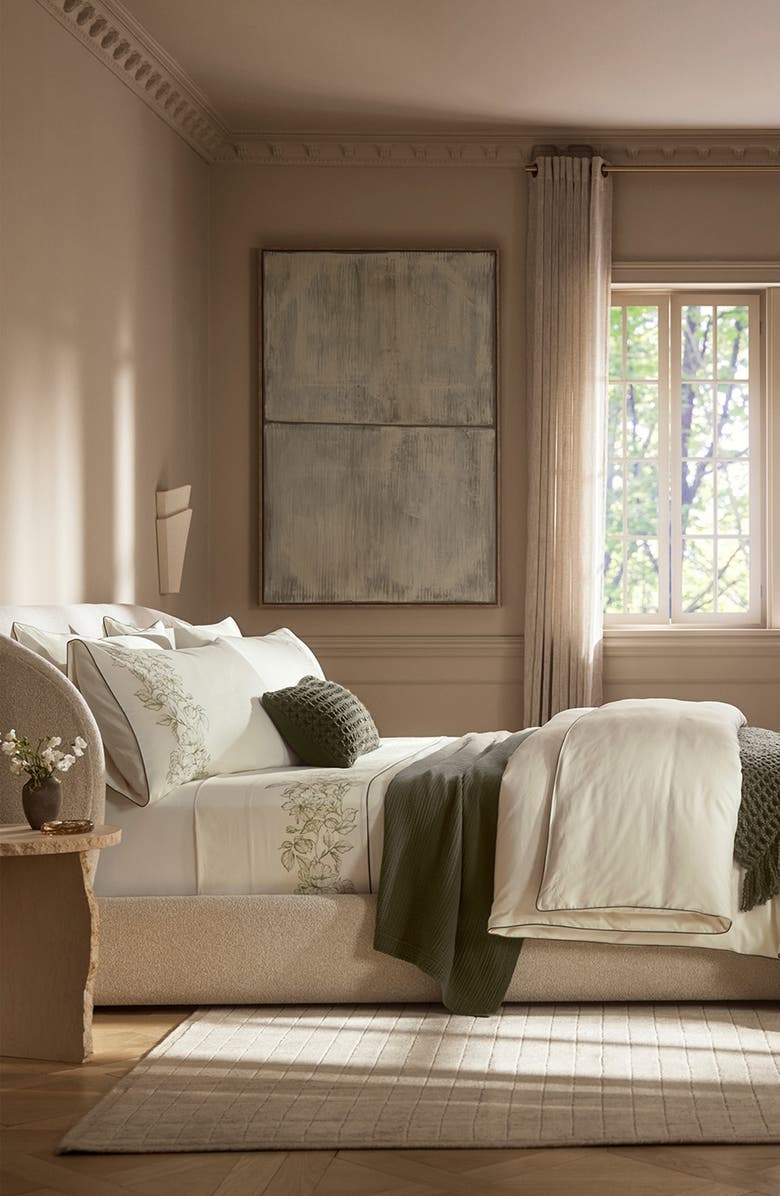 Boll & Branch Signature Floral Piped Edge Sheet Set, Alternate, color, Cream/ Olivine