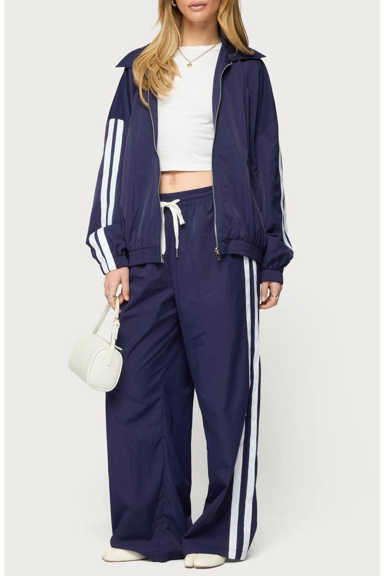 Kieran Stripe Nylon Track Jacket, Alternate, color, NAVY