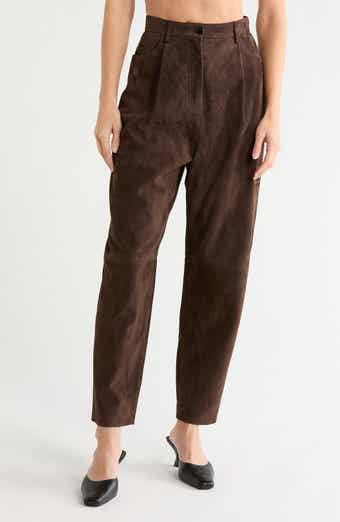 High Waist Pleated Leather Trousers