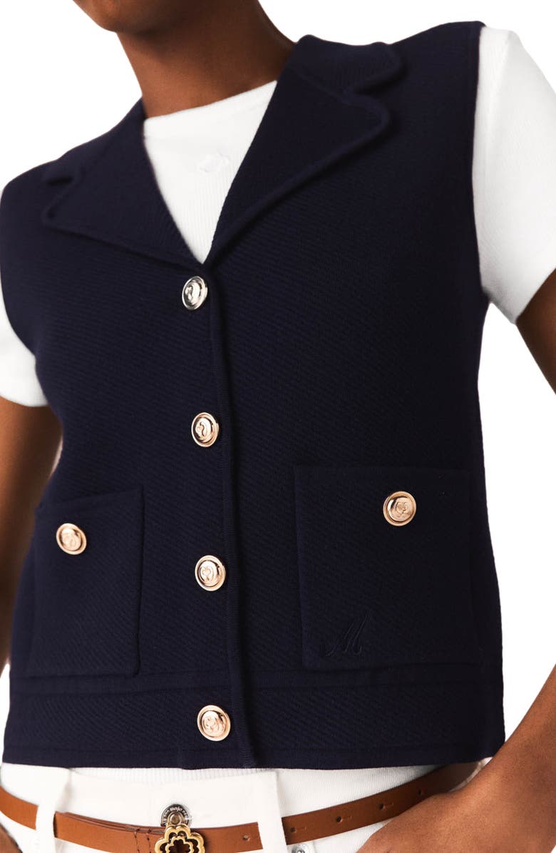maje Polo knit cardigan, Alternate, color, Navy