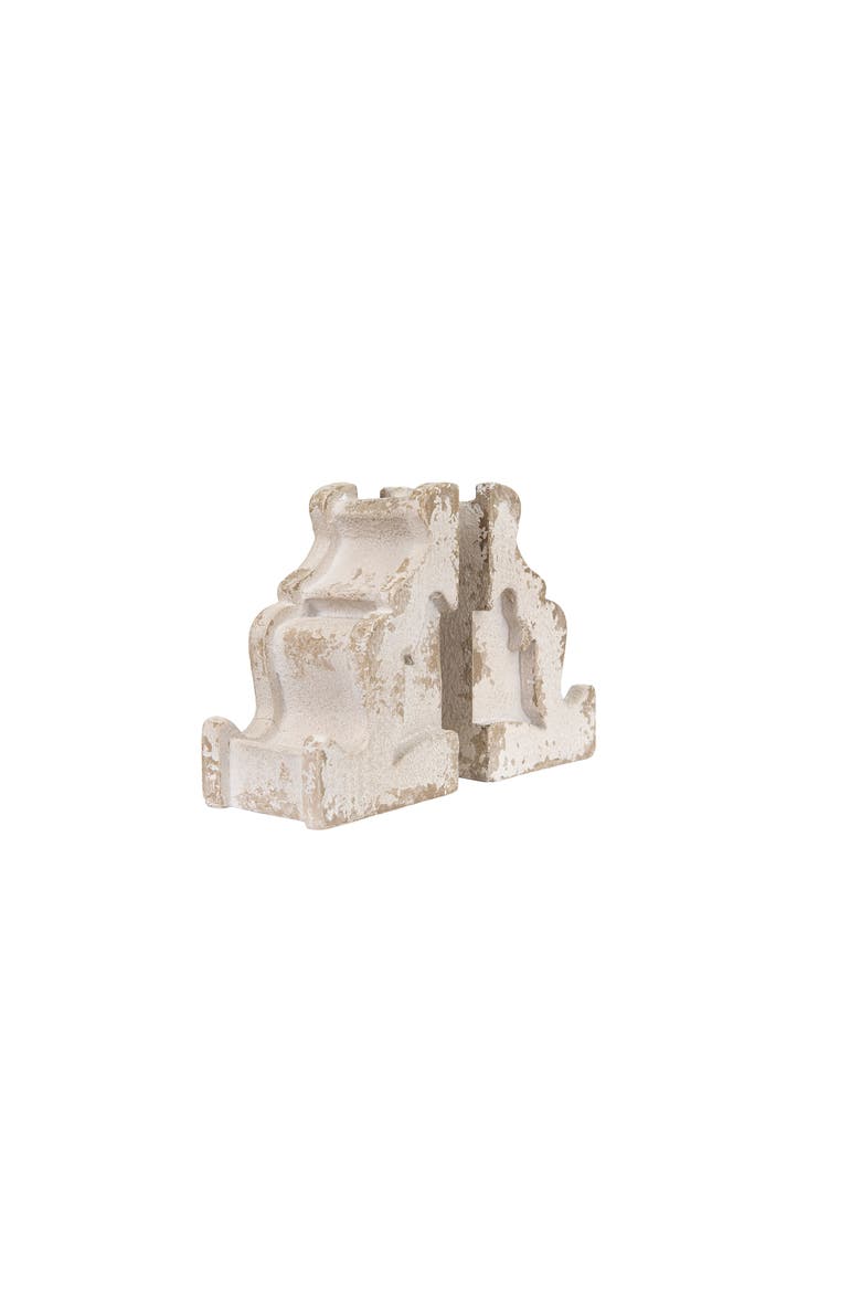 Decorative Distressed Magnesia Corbel Bookends, White, Set of 2, Alternate, color, White