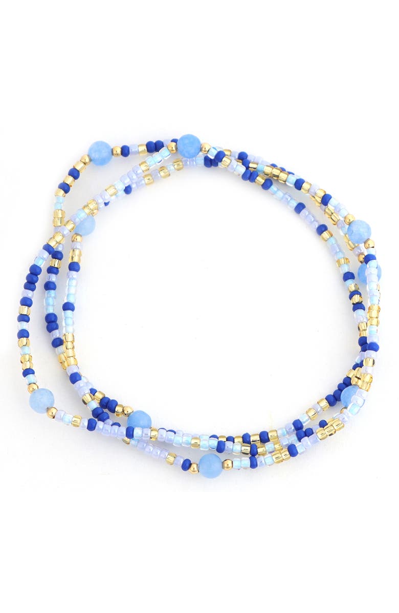 Panacea Set of 3 Beaded Stretch Bracelets, Main, color, Blue