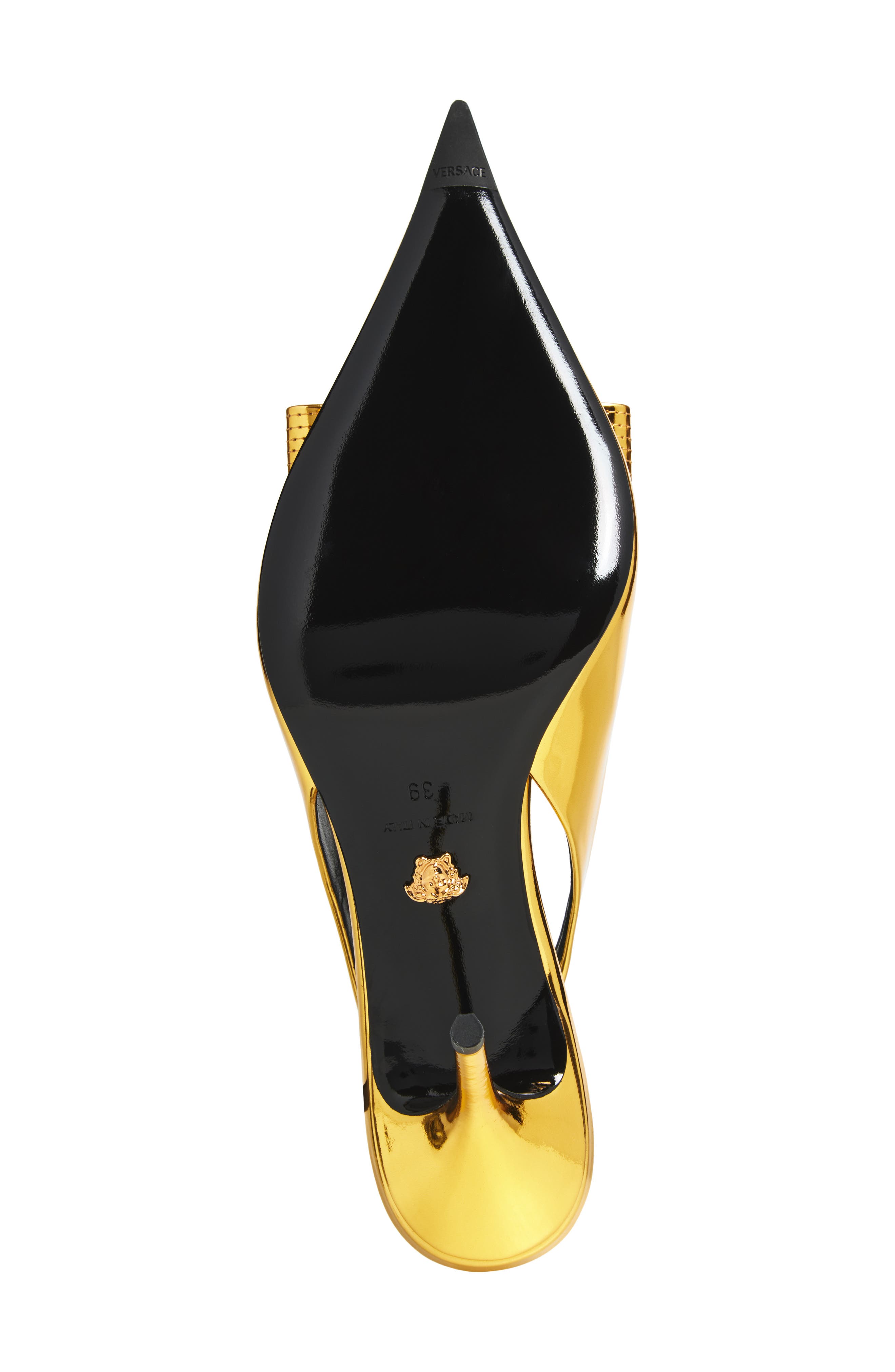 Versace Medusa Bow Metallic Pointed Toe Slingback Pump, Alternate, color, Gold-Versace Gold