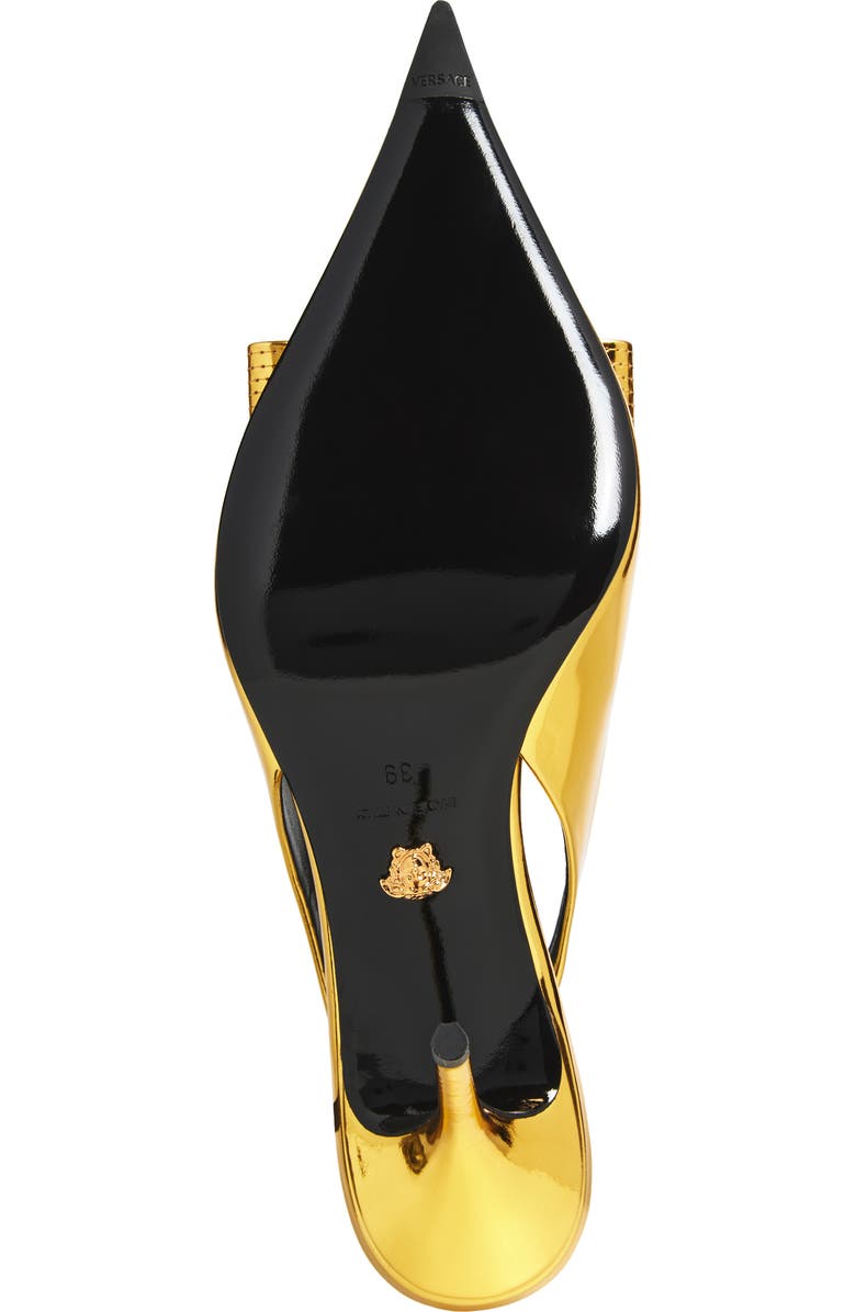 Versace Medusa Bow Metallic Pointed Toe Slingback Pump, Alternate, color, Gold-Versace Gold