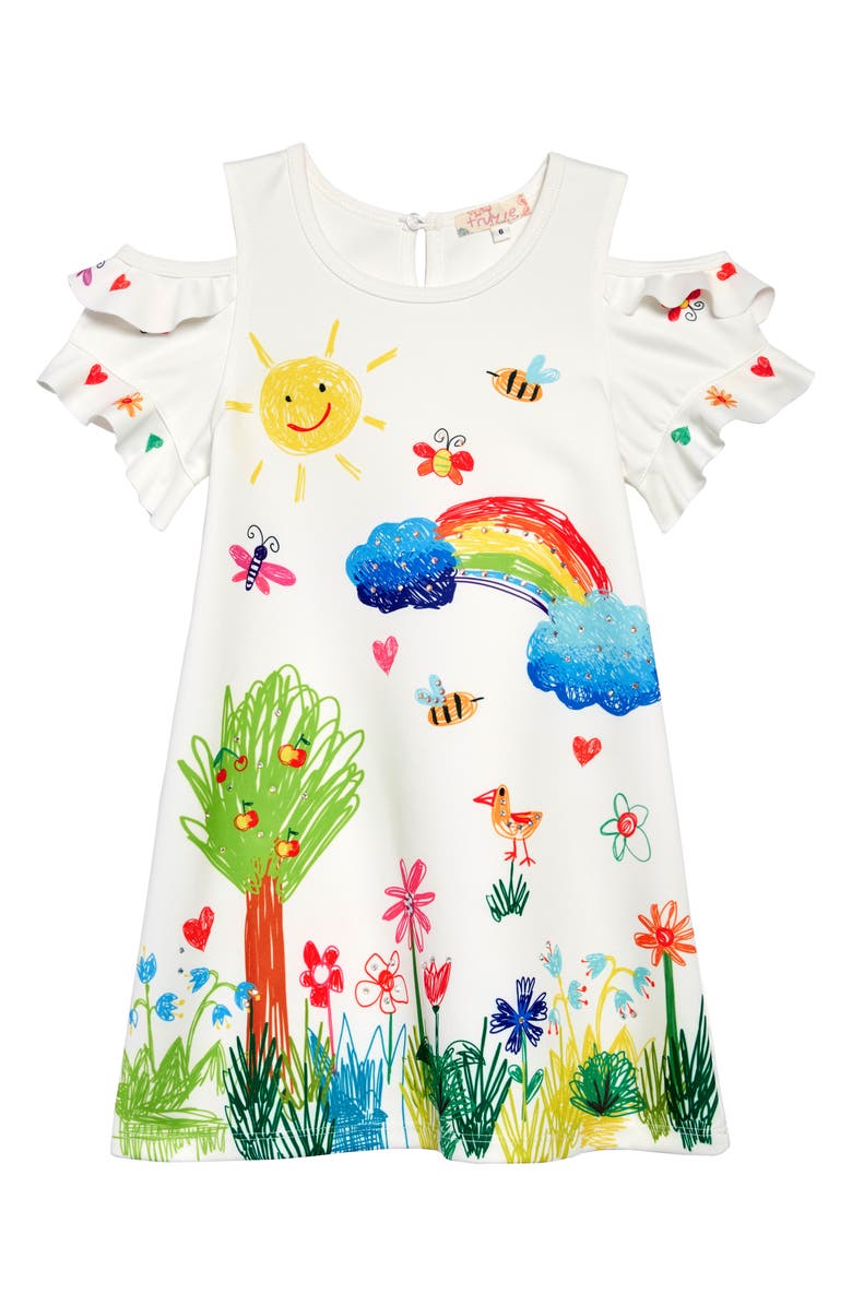 Truly Me Colorful Drawing Cold-Shoulder Dress, Main, color,