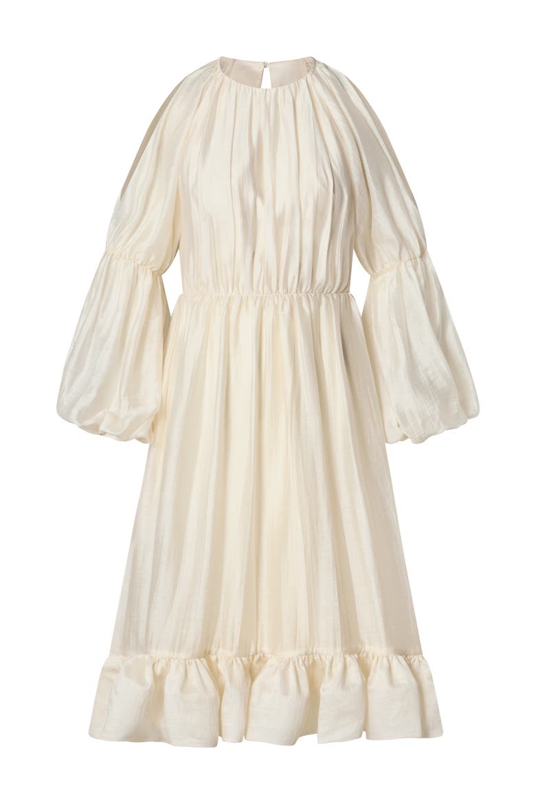 Leontine Pouf Sleeve Ruffled Midi Dress, Alternate, color, Pearl