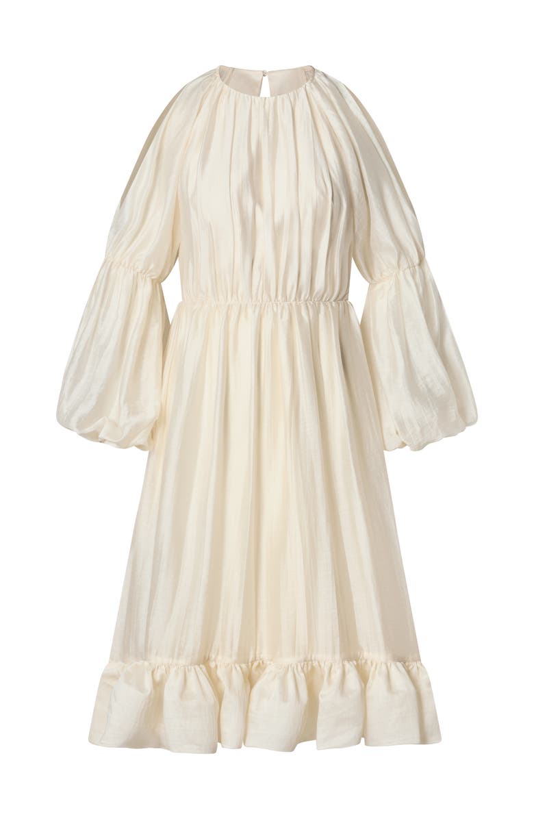 Malina Leontine Pouf Sleeve Ruffled Midi Dress, Alternate, color, Pearl