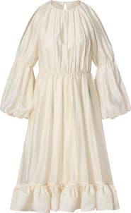 Malina Leontine Pouf Sleeve Ruffled Midi Dress