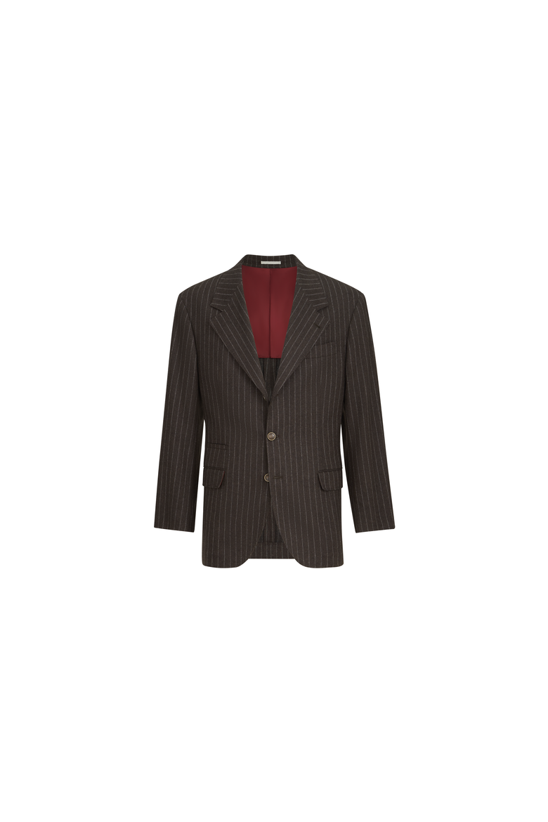 Virgin wool and cashmere chalk stripe flannel Tailor blazer, Alternate, color, Brown