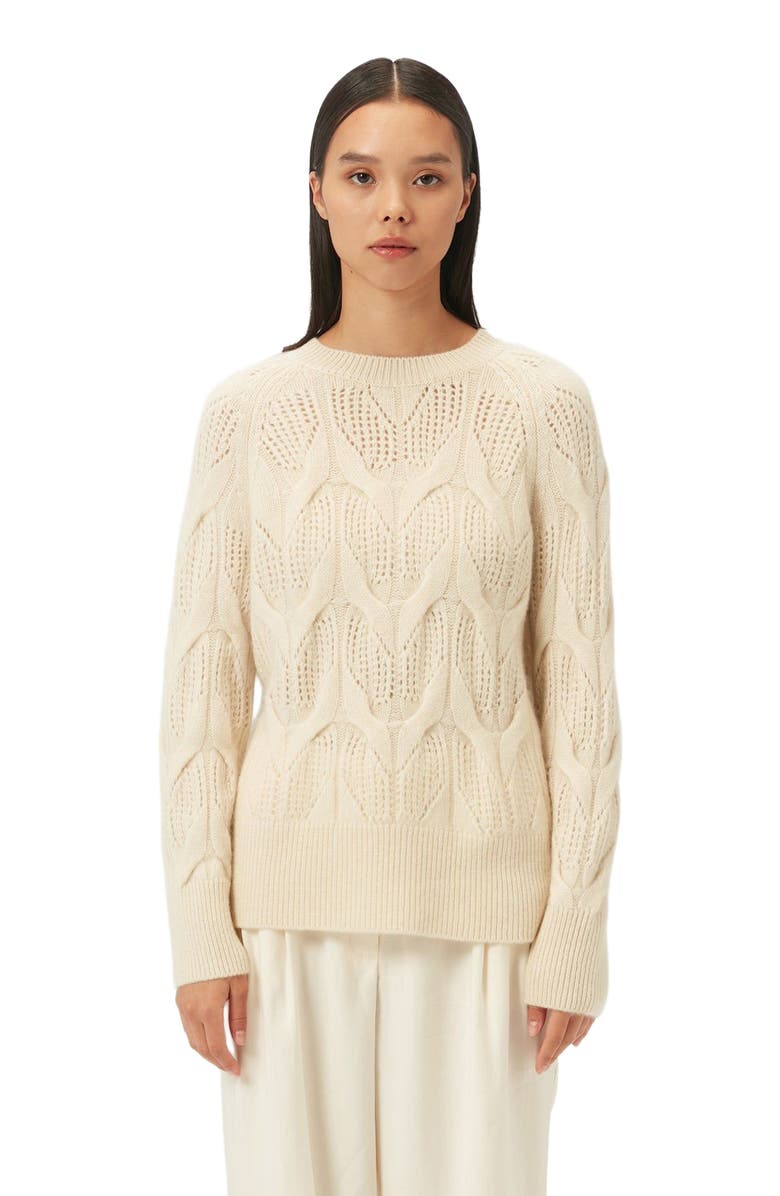 GOBI Mongolian Cashmere Ajour-Knit Cashmere Crew-Neck Sweater, Main, color, Off White