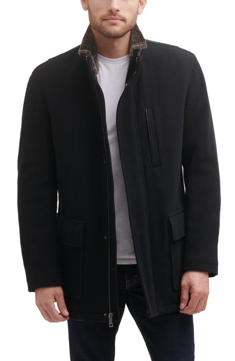 Wool Blend Faux Fur Lined Stand Collar Jacket