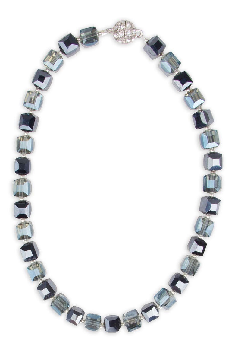 Glass Cube Beaded Necklace, Main, color, NAVY