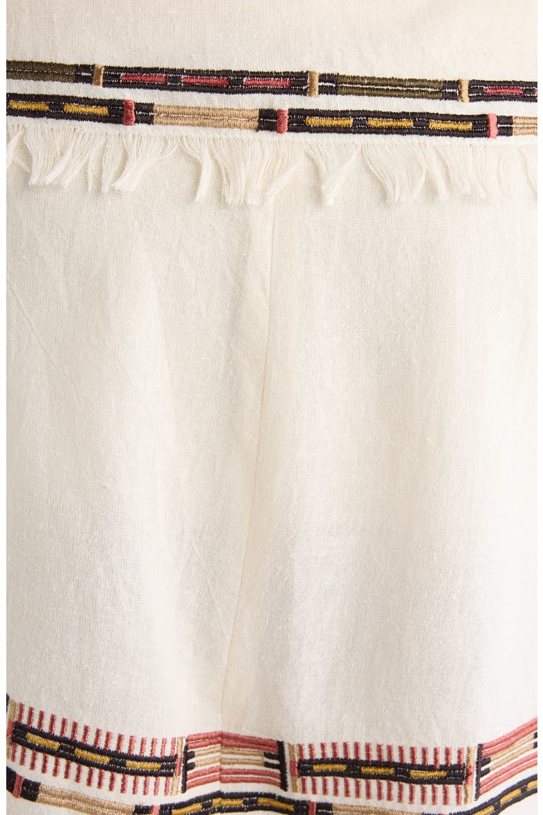Feriel Embroidered Fringe Silk Wrap Skirt, Alternate, color, ECRU
