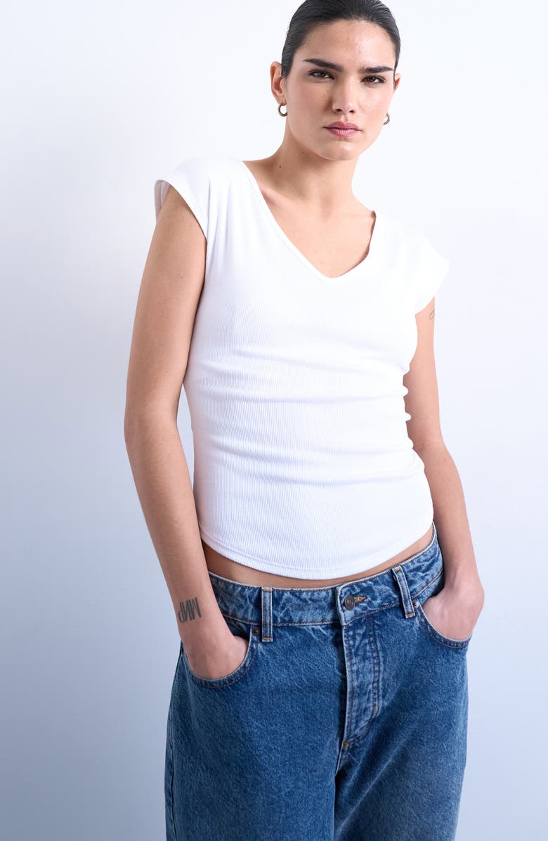 Topshop Rib V-Neck T-Shirt, Main, color, White