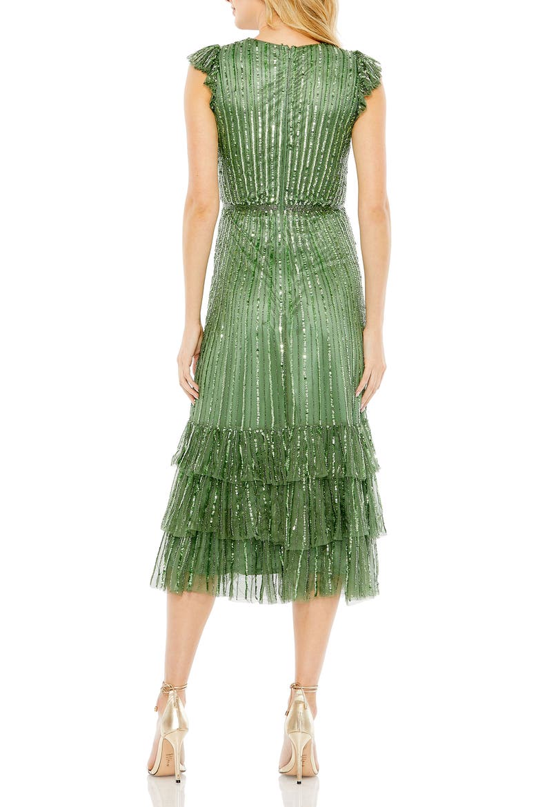 Women's Sequined Wrap Over Cap Sleeve Ruffle Hem Dress, Alternate, color, Sage