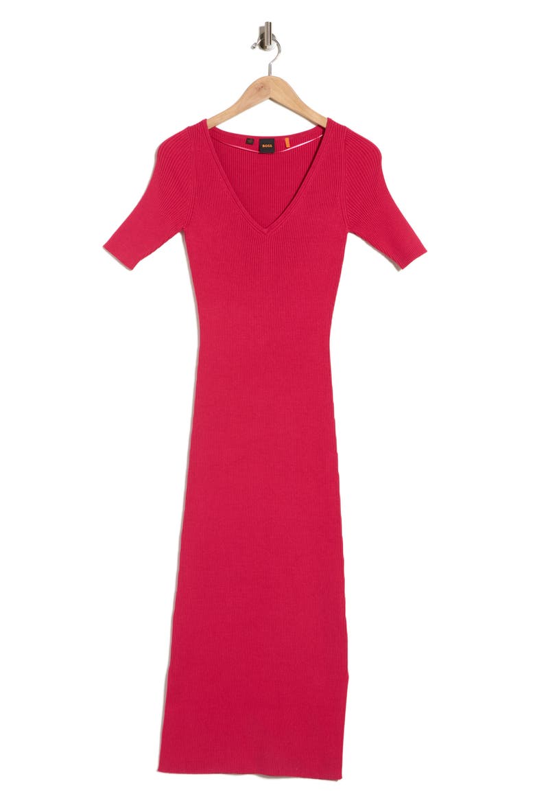 Ribbed Midi Dress, Main, color, MED PNK