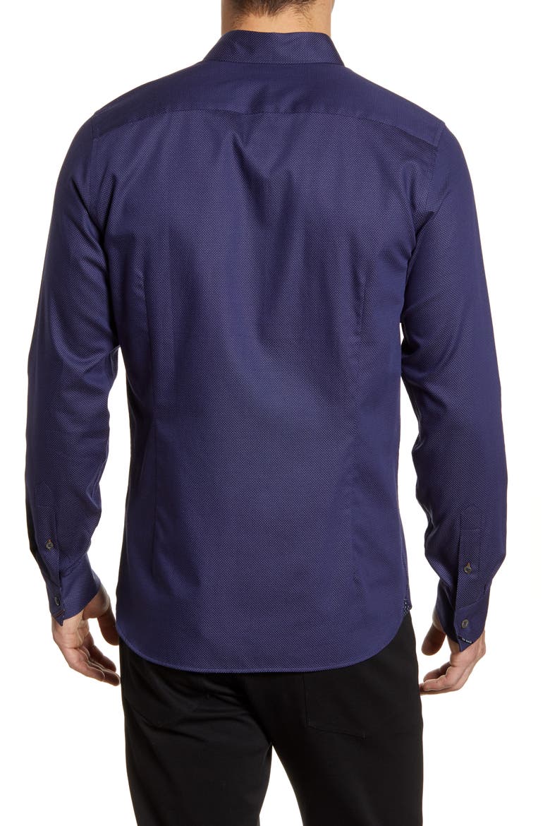 Whyme Slim Fit Dot Button-Up Shirt, Alternate, color, NAVY