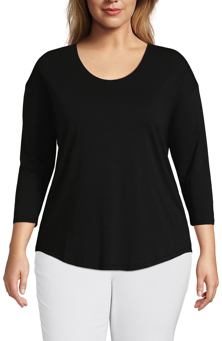 Lands' End 3/4 Sleeve Lightweight Jersey U-Neck Tunic, Alternate, color, Black