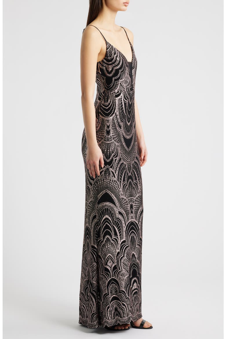 Glitter Sleeveless Gown, Alternate, color, BLACK/ GOLD