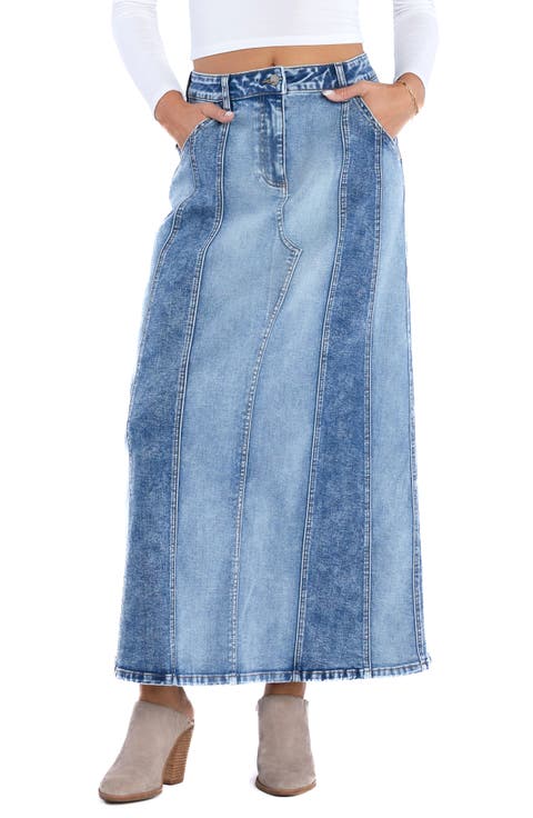 Road Trip Denim Maxi Skirt (Mix Blue)