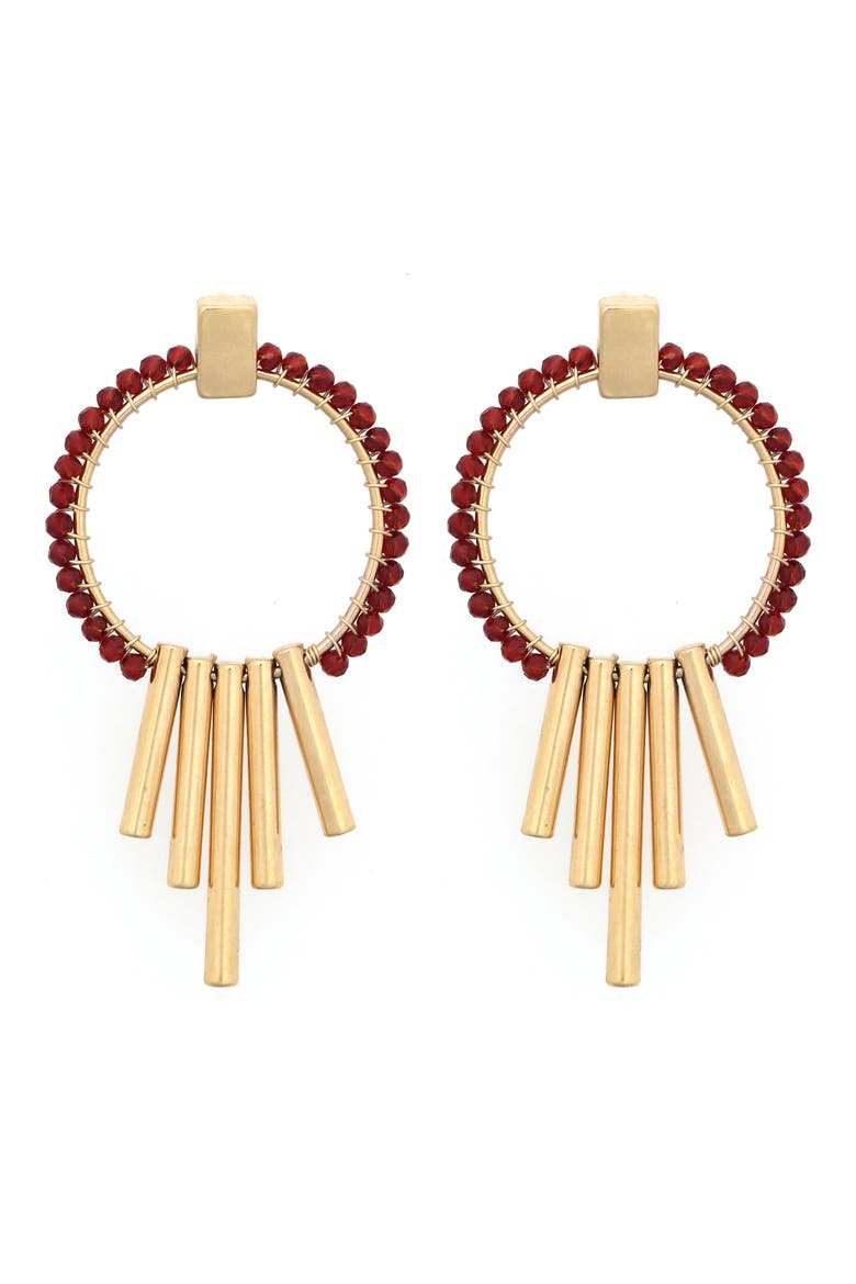 Crystal Frontal Hoop Earrings, Main, color, RED