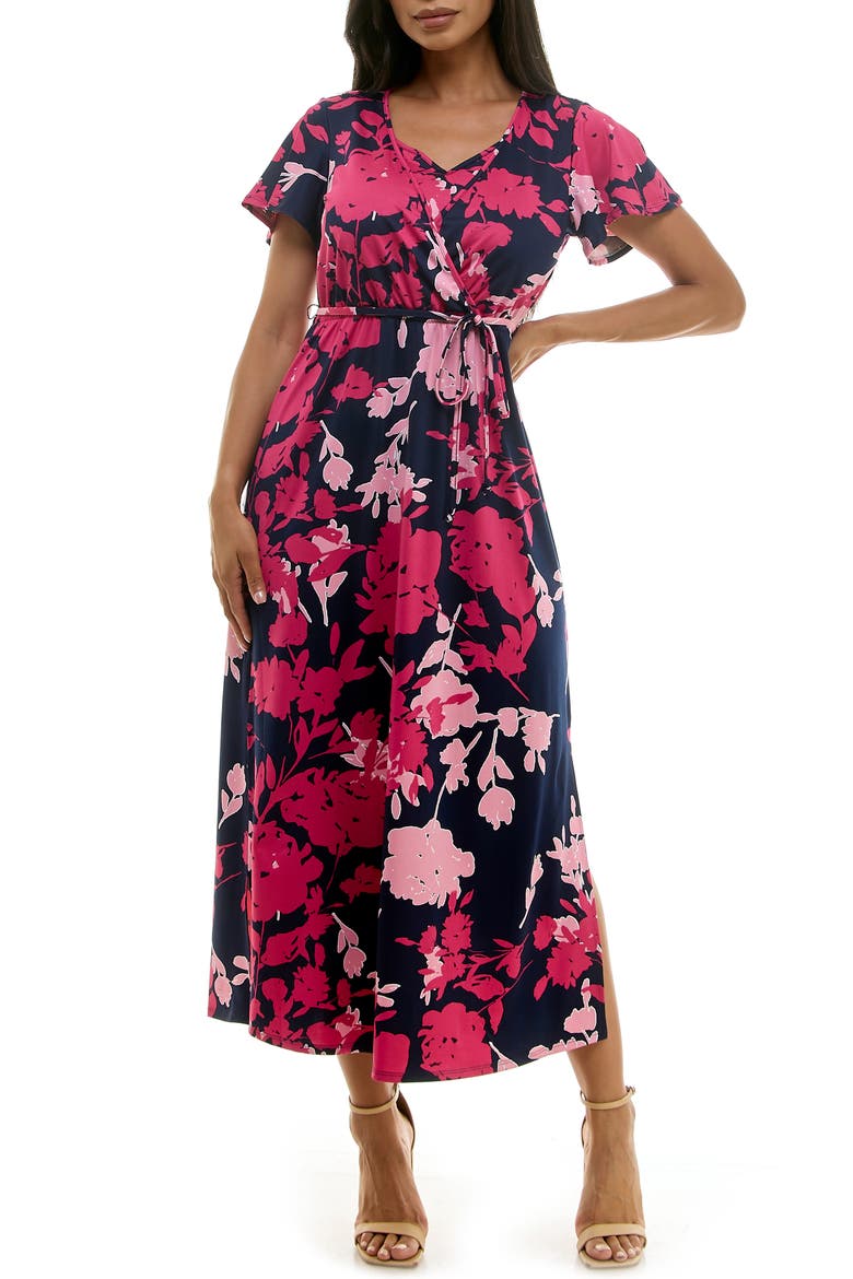 Tie Waist Maxi Dress, Main, color, DRAGON FRUIT MULTI