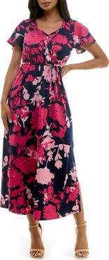 Nina Leonard Tie Waist Maxi Dress