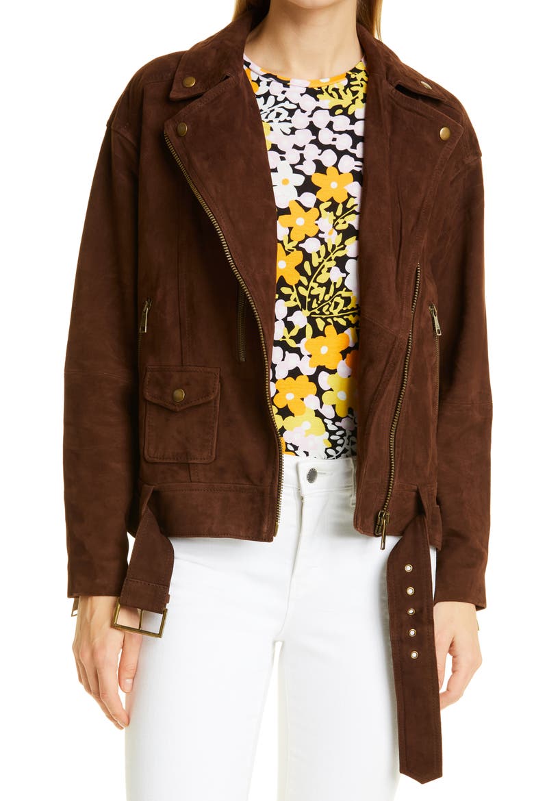Tiffniy Oversize Suede Biker Jacket, Main, color, DARK BROWN