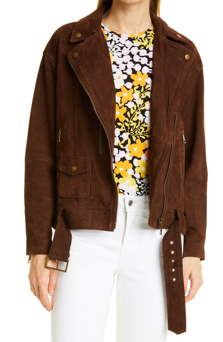 Ted Baker London Tiffniy Oversize Suede Biker Jacket, Main, color, 