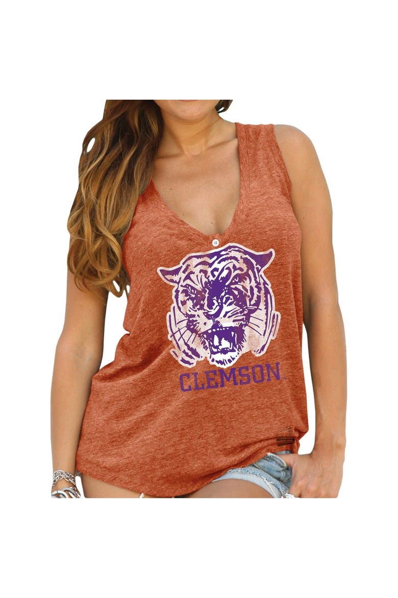 Womens Clemson Tigers Original Retro Brand Orange Relaxed Henley Tank Top, Main, color, Orange