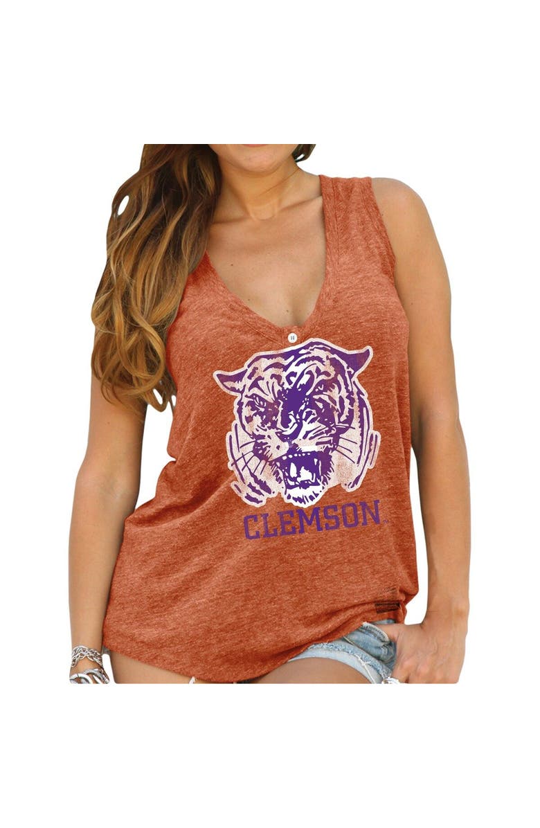Retro Brand Womens Clemson Tigers Original Retro Brand Orange Relaxed Henley Tank Top, Main, color, 