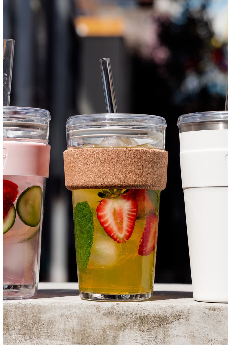 Cold Cup Cork with Coffee Straw, Alternate, color, Clear