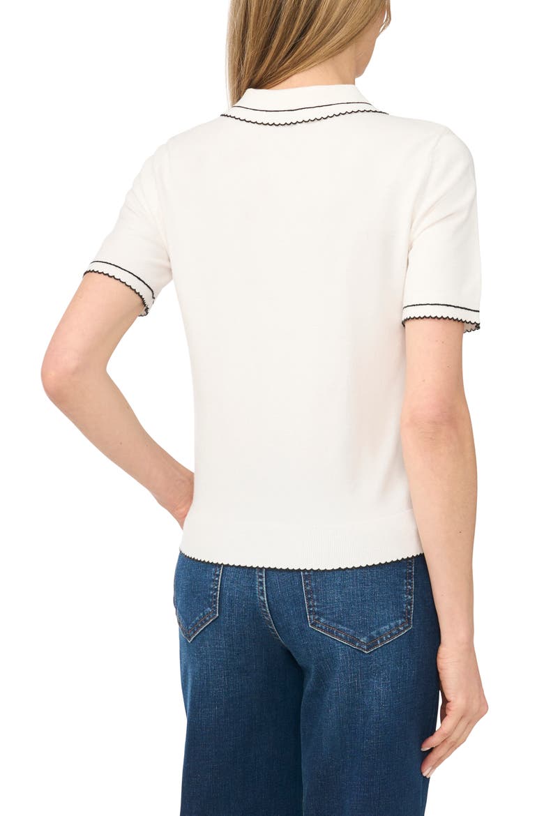 Scalloped Trim Short Sleeve Polo Sweater, Alternate, color, ANTIQUE WHITE