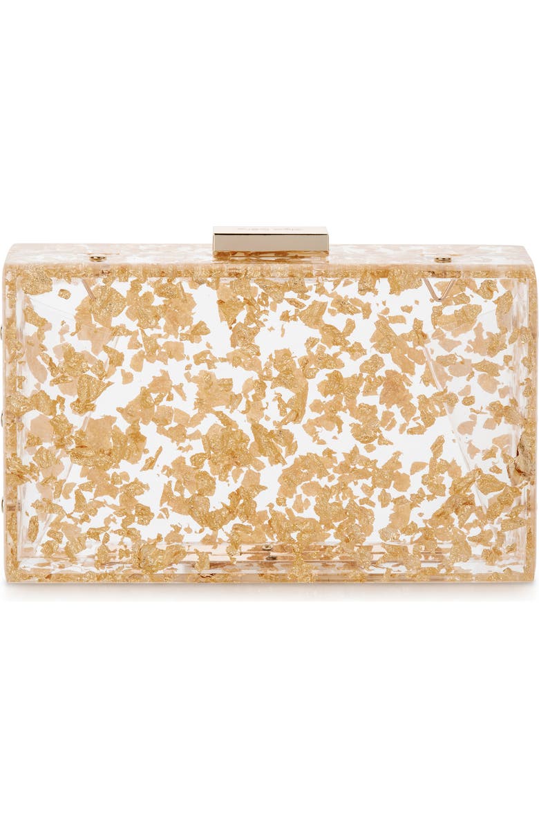 Olga Berg Carmella Foil-Flecked Box Clutch, Main, color, Gold