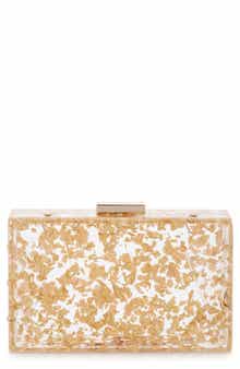 Olga Berg Carmella Foil-Flecked Box Clutch