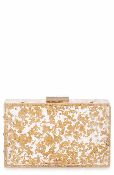 Olga Berg Carmella Foil-Flecked Box Clutch