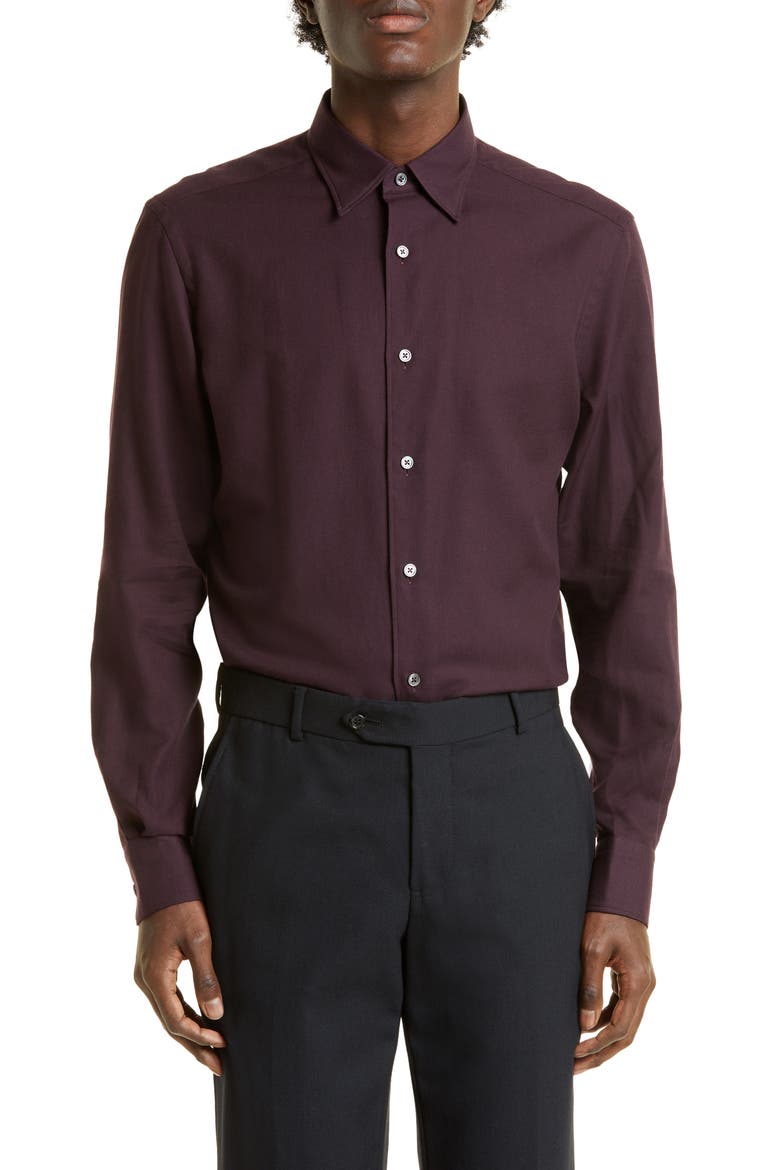 Cotton & Cashmere Button-Up Shirt, Main, color, PLUM