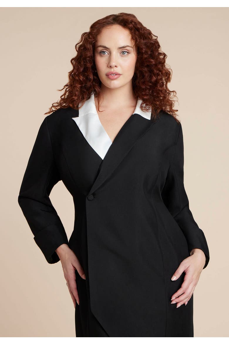 Colorblocked Maxi Blazer Dress, Alternate, color, BLACK ONYX