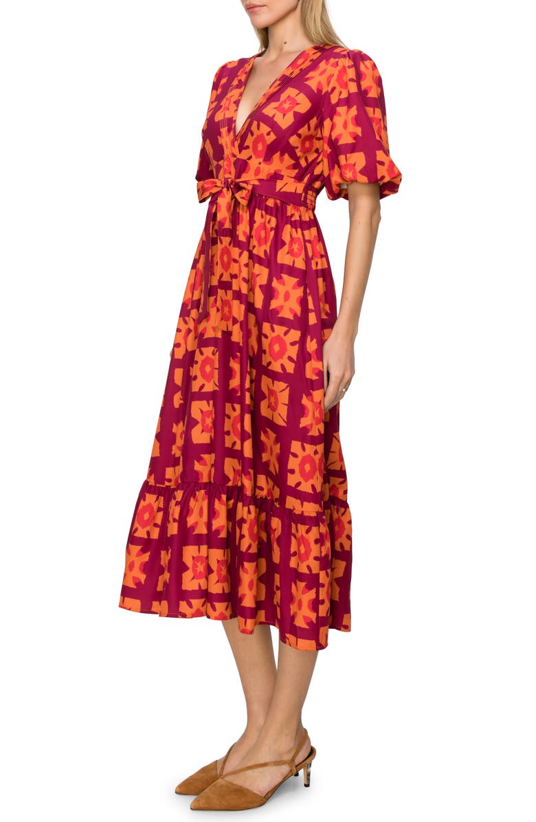 MELLODAY Puff Sleeve Faux Wrap Midi Dress, Alternate, color,